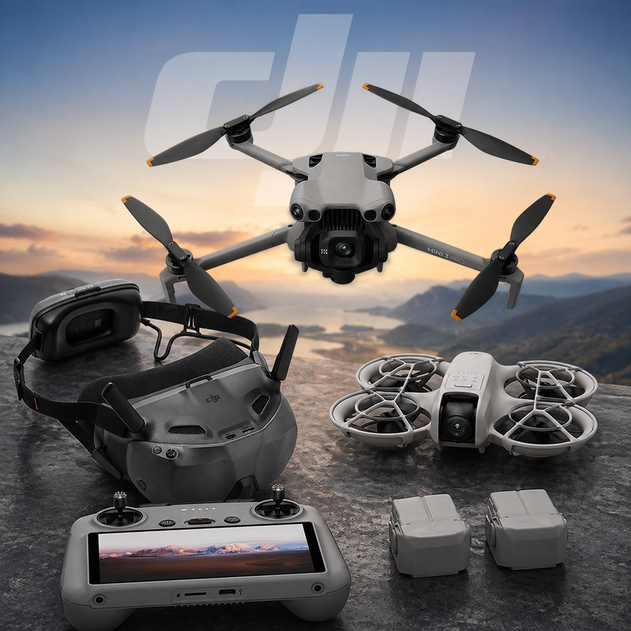 Drones DJI, óculos e controle