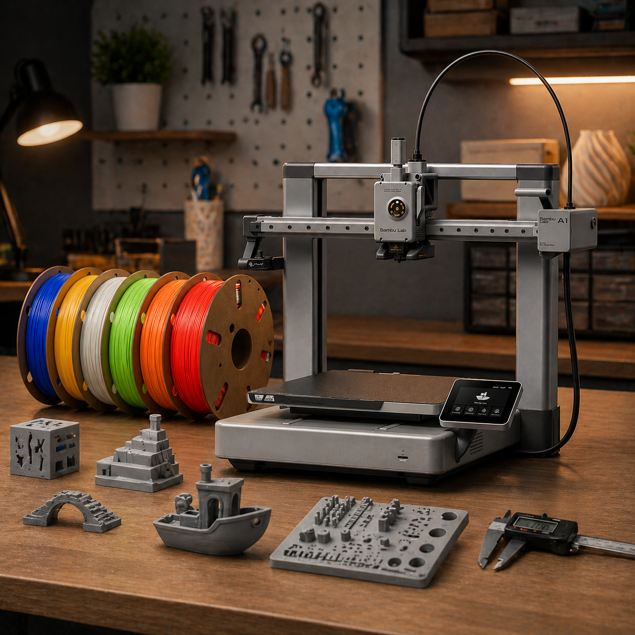 Impressora 3D Bambu Lab A1 em bancada maker